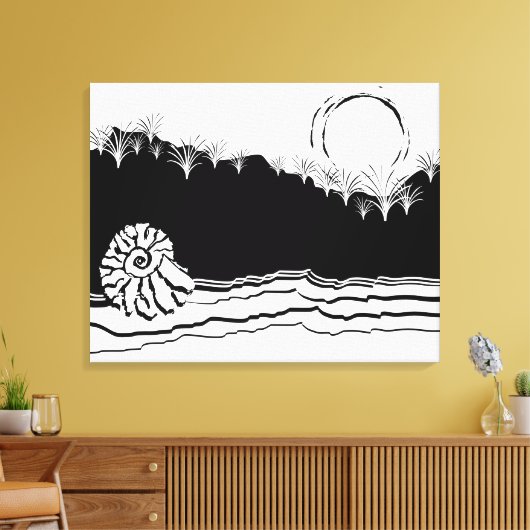 Minimalistische Schwarz-Weiß-Küste Leinwanddruck (Insitu (Wohnzimmer))