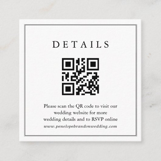 Minimalistische Schwarz-Weiß-Leaf-Hochzeitsdetails Begleitkarte (Vorderseite)