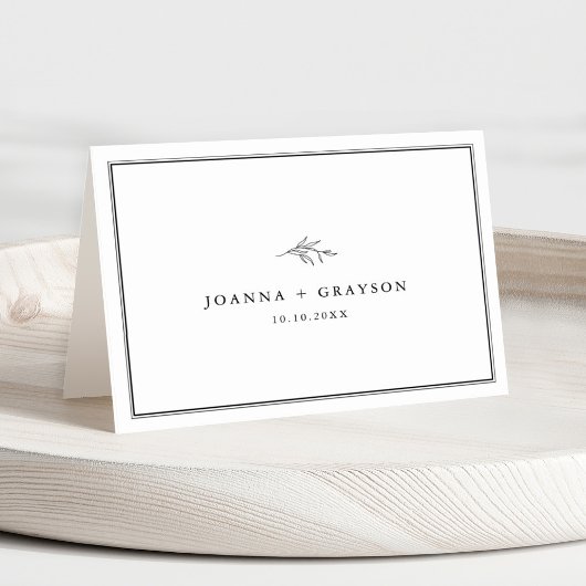 Minimalistische Schwarz-Weiß-Leaf-Hochzeitsskala P Tischnummer