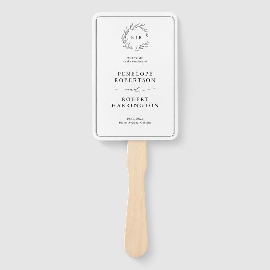 Minimalistische Schwarz-Weiß-Leaf-Hochzeitszeitsch Fächer (Vorderseite)