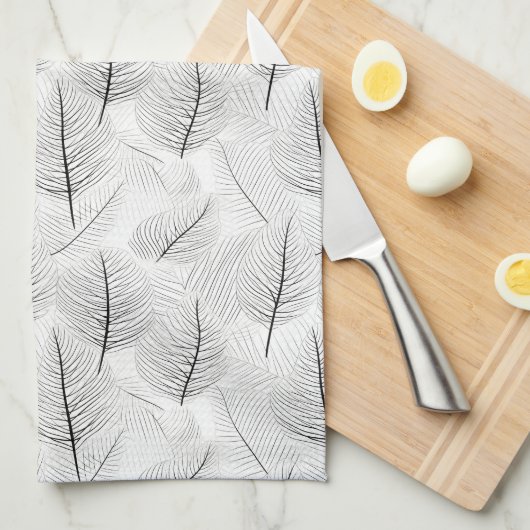 Minimalistische Schwarz-Weiß-Leaf-Linie Künstleris Geschirrtuch (Viertel Falte)