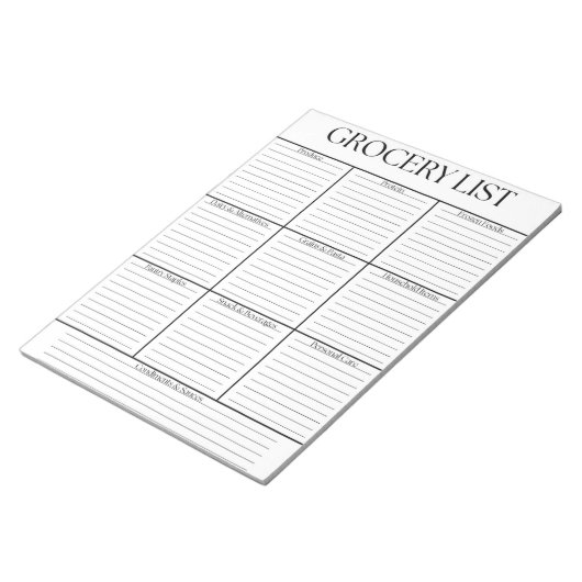 Minimalistische Schwarz-Weiß-Lebensmittelliste Notizblock (angewinkelt)