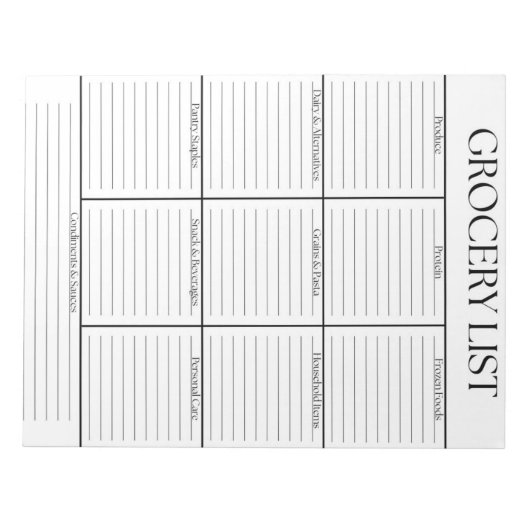 Minimalistische Schwarz-Weiß-Lebensmittelliste Notizblock (Vorderseite)