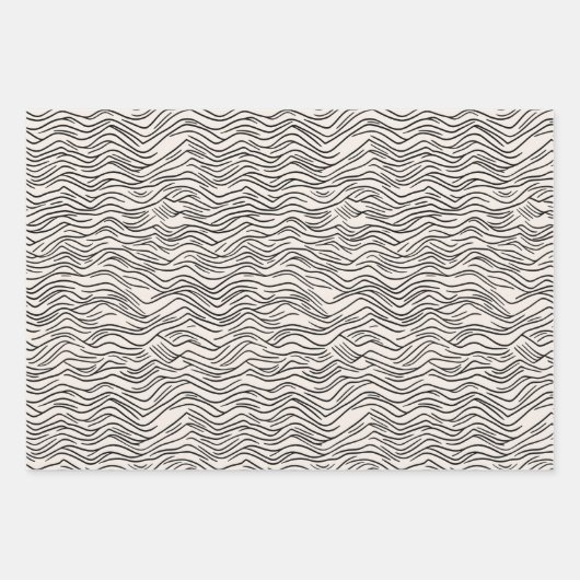 Minimalistische Schwarz-Weiß-Linien Geschenkpapier Set (Vorderseite)
