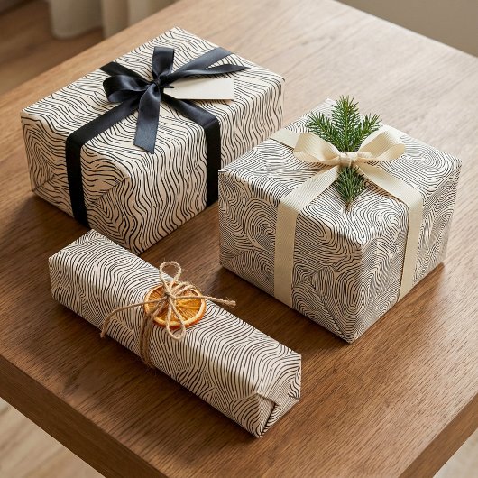 Minimalistische Schwarz-Weiß-Linien Geschenkpapier Set