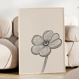 Minimalistische Schwarz-Weiß-Linienkunst-Blume Vin Poster