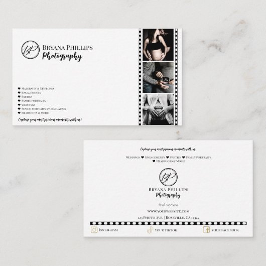 Minimalistische Schwarz-Weiß-Logo-Fotografie Visitenkarte (Vorne/Hinten)