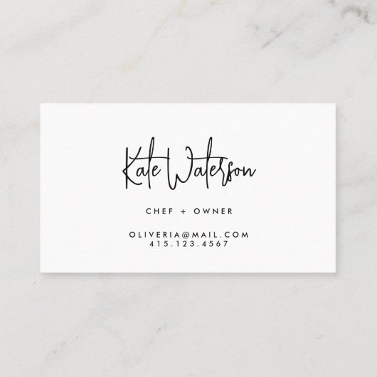 Minimalistische Schwarz/Weiß-Moderne Kalligraphie Visitenkarte (Rückseite)