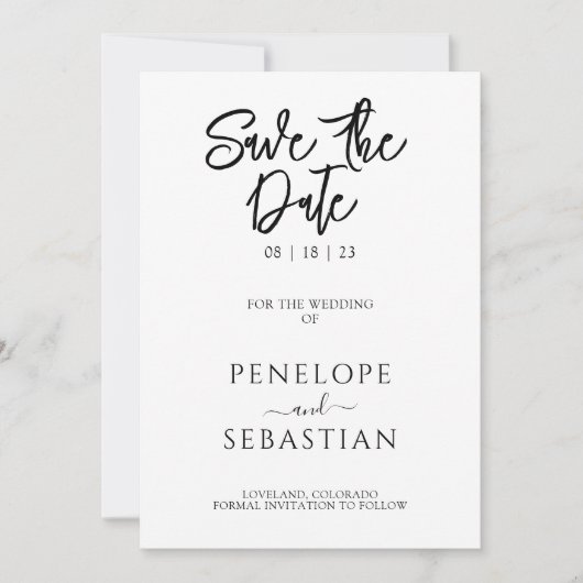 Minimalistische Schwarz-Weiß-Moderne Monogramm-Hoc Save The Date (Vorderseite)