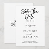 Minimalistische Schwarz-Weiß-Moderne Monogramm-Hoc Save The Date (Vorne/Hinten)