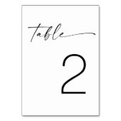 Minimalistische Schwarz-Weiß-Moderne Skripthochzei Tischnummer (Vorderseite)