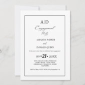 Minimalistische Schwarz-Weiß-Monogram-Engagement-P Einladung (Vorderseite)