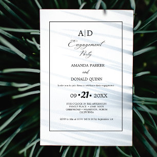 Minimalistische Schwarz-Weiß-Monogram-Engagement-P Einladung