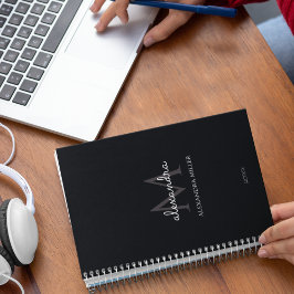 Minimalistische Schwarz-Weiß-Monogramm-Bezeichnung Planer