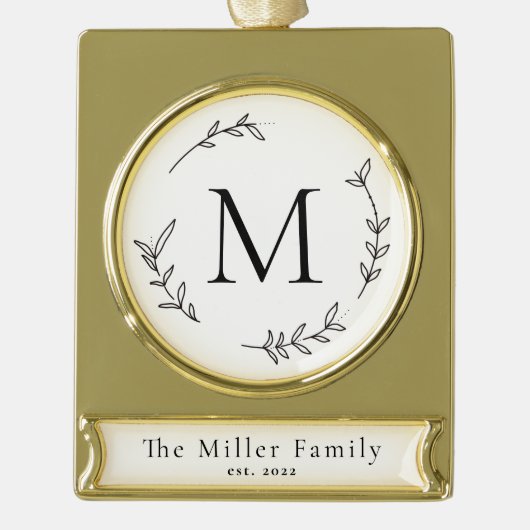 Minimalistische Schwarz-Weiß-Monogramm-Familie - W Banner-Ornament Gold (Vorderseite)