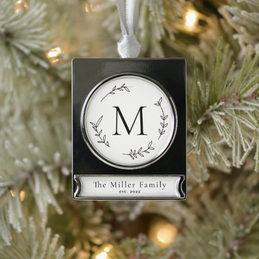 Minimalistische Schwarz-Weiß-Monogramm-Familie - W Banner-Ornament Silber (Baum)