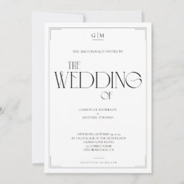 Minimalistische Schwarz-Weiß-Monogramm-Hochzeit  Einladung