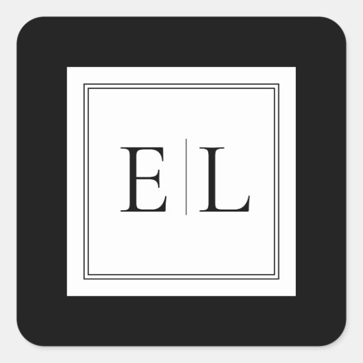 Minimalistische Schwarz-Weiß-Monogramm-Hochzeit Quadratischer Aufkleber (Vorderseite)