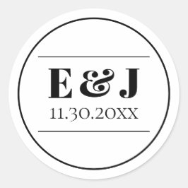 Minimalistische Schwarz-Weiß-Monogramm-Hochzeit Runder Aufkleber