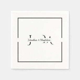 Minimalistische Schwarz-Weiß-Monogramm-Hochzeit Serviette