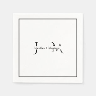 Minimalistische Schwarz-Weiß-Monogramm-Hochzeit Serviette