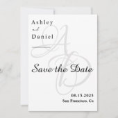 Minimalistische Schwarz-Weiß-Monogramm-Synthese Save The Date (Vorderseite)