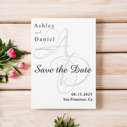 Minimalistische Schwarz-Weiß-Monogramm-Synthese Save The Date