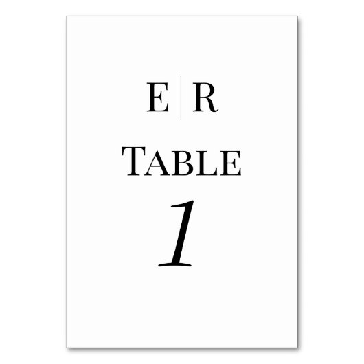 Minimalistische Schwarz-Weiß-Monogramm-Tischnummer Tischnummer (Vorderseite)