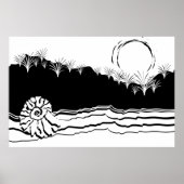 Minimalistische Schwarz-Weiß-Morgenruhe am Strand Poster (Vorne)