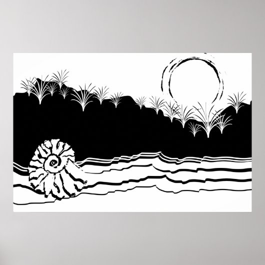 Minimalistische Schwarz-Weiß-Morgenruhe am Strand Poster (Vorne)