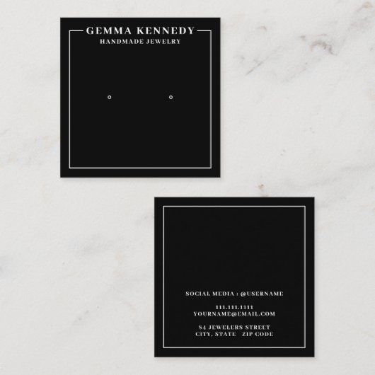 Minimalistische Schwarz-Weiß-Ohr-Anzeigetafel Quadratische Visitenkarte (Vorne/Hinten)