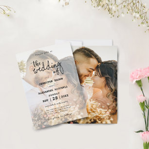 Minimalistische Schwarz-Weiß-Overlay-Foto-Hochzeit Einladung
