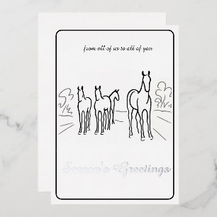 Minimalistische Schwarz-Weiß-Pferd-Folie-Weihnacht Folien Feiertagskarte