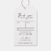 Minimalistische Schwarz-Weiß-Preis-Kleidungsmarken Geschenkanhänger (Rückseite)