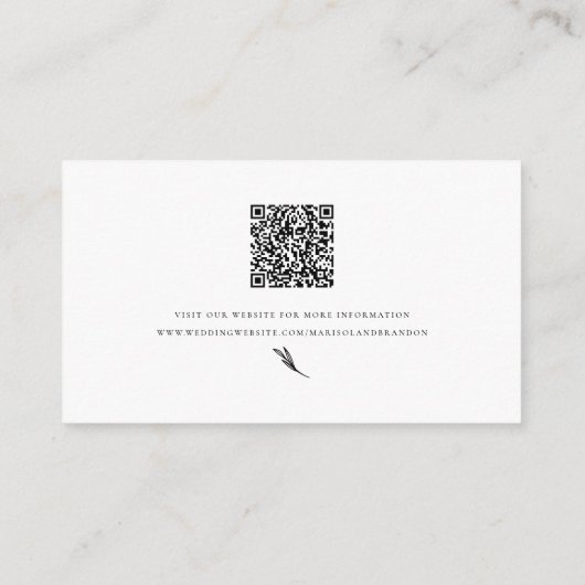 Minimalistische Schwarz-Weiß-QR-Code-Hochzeitswebs Begleitkarte (Rückseite)