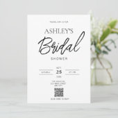 Minimalistische Schwarz-Weiß-QR-Codedusche - Einla Einladung (Stehend Vorderseite)