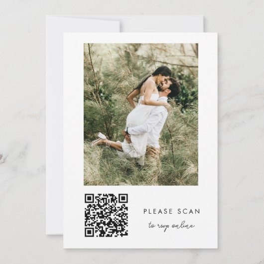 Minimalistische Schwarz-Weiß-Qr-Foto-Hochzeit Einladung (Rückseite)