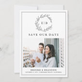 Minimalistische Schwarz-Weiß-QR-Foto-Hochzeit Save The Date (Vorderseite)