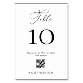 Minimalistische Schwarz-Weiß-QR-Hochzeit Tischnummer (Rückseite)