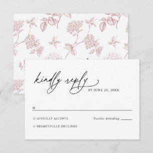 Minimalistische Schwarz-Weiß-Rosa Hochzeits-RSVP-K RSVP Karte