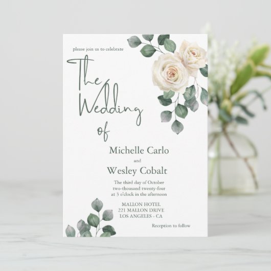 Minimalistische Schwarz-Weiß-Rose Einladung (Stehend Vorderseite)