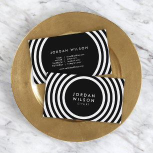 Minimalistische Schwarz-Weiß-Rundlinien - Social M Visitenkarte