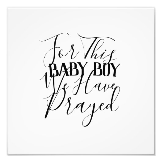 Minimalistische Schwarz-Weiß-Schrift Art Baby Boy Fotodruck (Vorne)