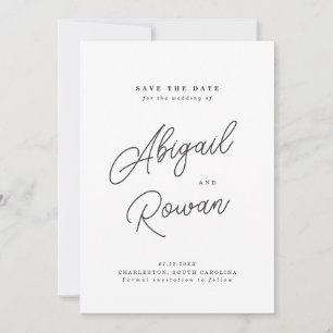 Minimalistische Schwarz-Weiß-Schrift Save-the-Date Einladung
