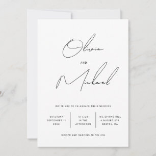 Minimalistische Schwarz-Weiß-Script-Hochzeit + QR Einladung