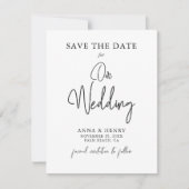 Minimalistische Schwarz-Weiß-Script-Hochzeit Save The Date (Vorderseite)