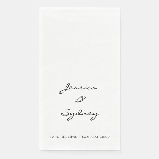 Minimalistische Schwarz-Weiß-Script-Hochzeit Serviette (Vorderseite)
