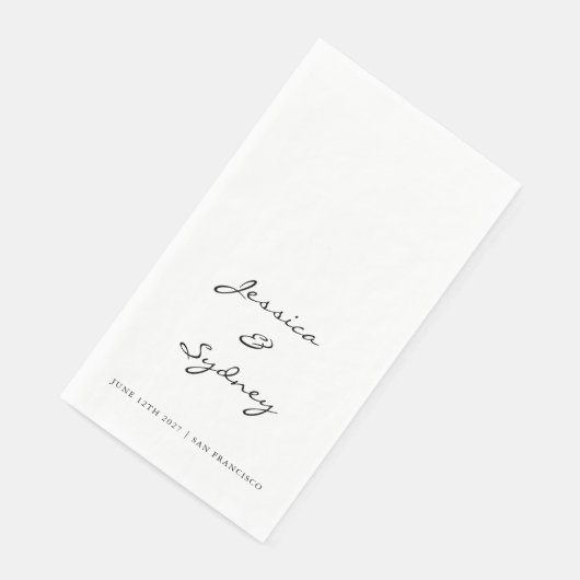 Minimalistische Schwarz-Weiß-Script-Hochzeit Serviette (Ecke)