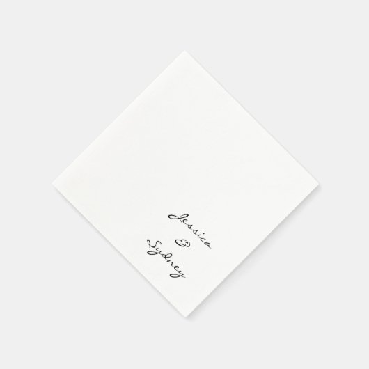 Minimalistische Schwarz-Weiß-Script-Hochzeit Serviette (Ecke)