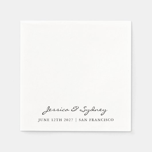 Minimalistische Schwarz-Weiß-Script-Hochzeit Serviette (Vorderseite)